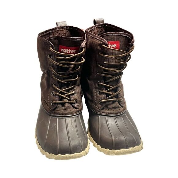 Native Solid Brown Ankle Tie Up Duck Boots Men size 5 Women size 7 - Picture 1 of 10